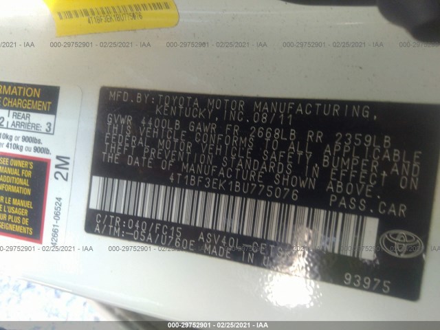 Photo 8 VIN: 4T1BF3EK1BU775076 - TOYOTA CAMRY 