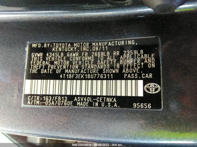 Photo 8 VIN: 4T1BF3EK1BU776311 - TOYOTA CAMRY 