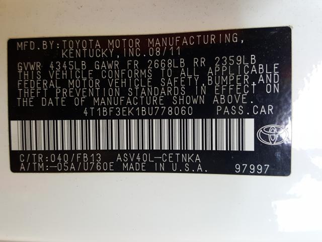 Photo 9 VIN: 4T1BF3EK1BU778060 - TOYOTA CAMRY BASE 