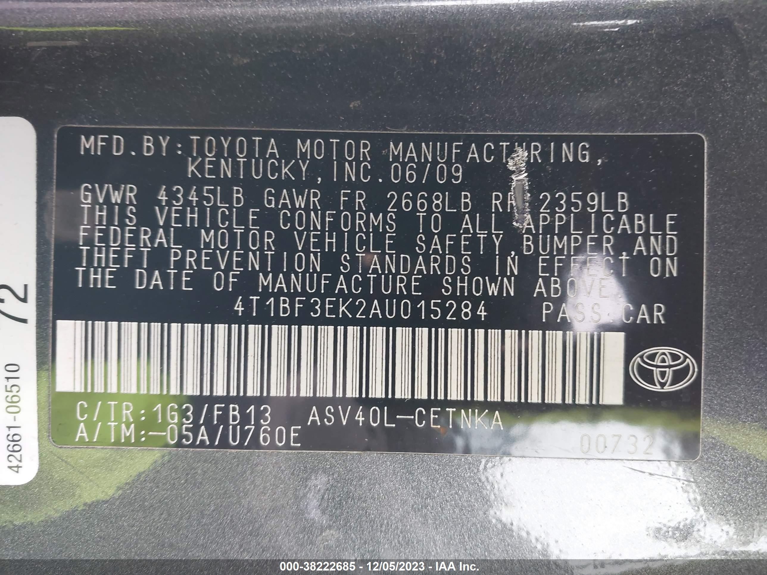 Photo 8 VIN: 4T1BF3EK2AU015284 - TOYOTA CAMRY 