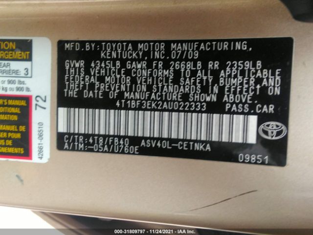 Photo 8 VIN: 4T1BF3EK2AU022333 - TOYOTA CAMRY 