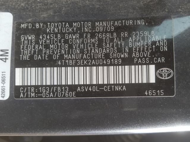 Photo 9 VIN: 4T1BF3EK2AU049189 - TOYOTA CAMRY BASE 