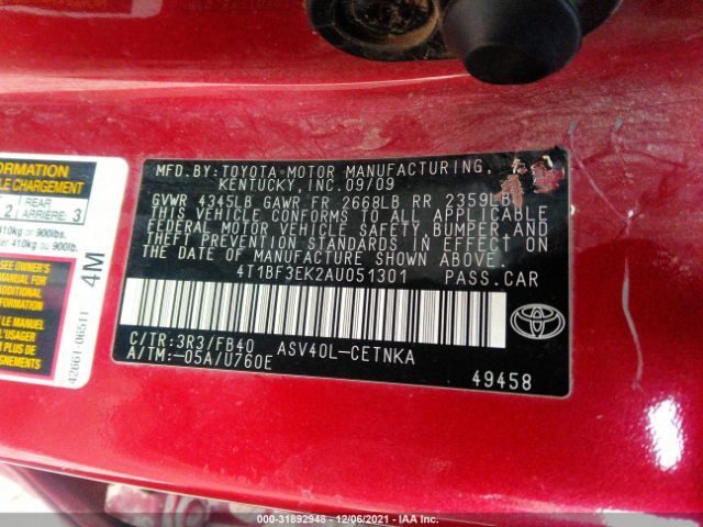 Photo 8 VIN: 4T1BF3EK2AU051301 - TOYOTA CAMRY 