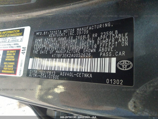 Photo 8 VIN: 4T1BF3EK2AU052626 - TOYOTA CAMRY 