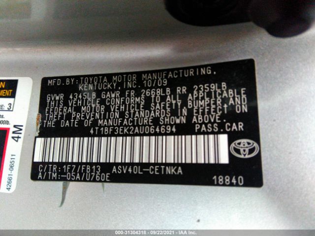 Photo 8 VIN: 4T1BF3EK2AU064694 - TOYOTA CAMRY 