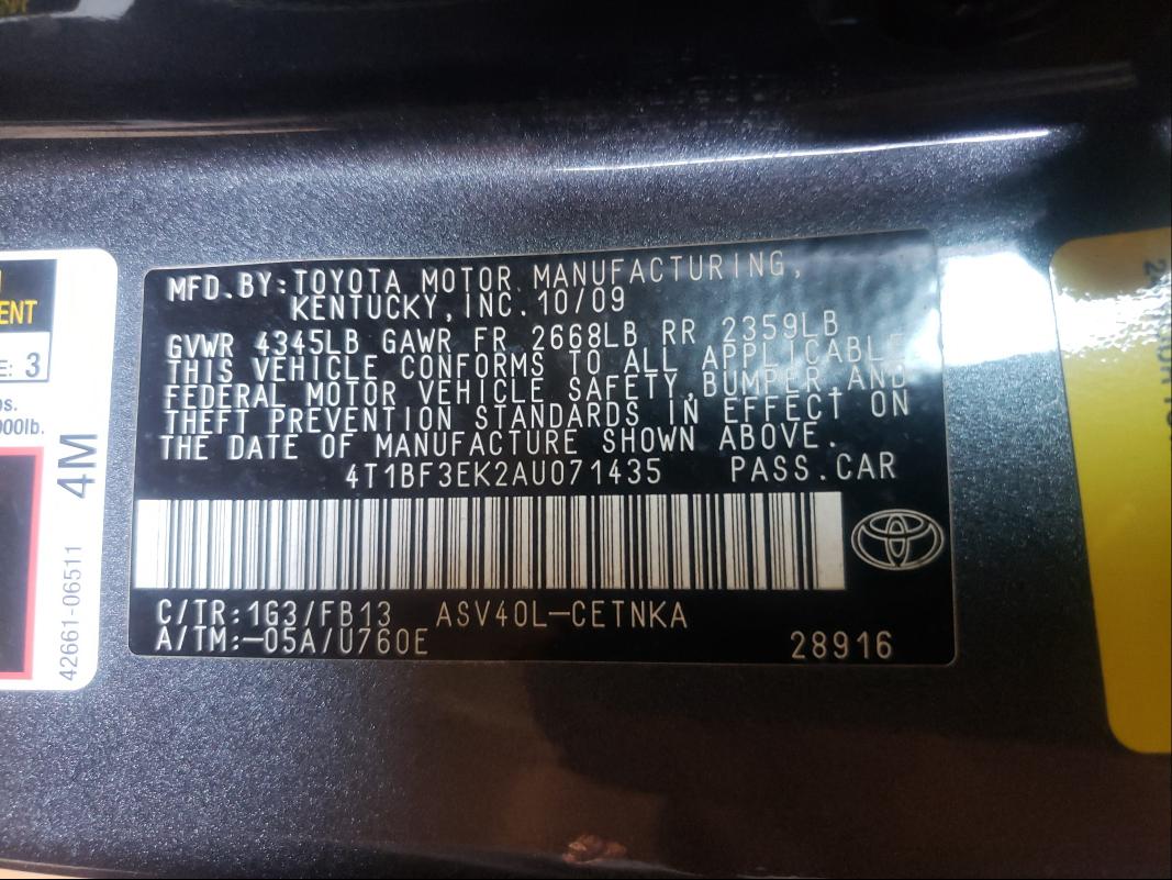 Photo 9 VIN: 4T1BF3EK2AU071435 - TOYOTA CAMRY BASE 