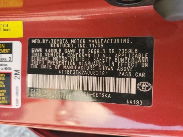 Photo 12 VIN: 4T1BF3EK2AU083181 - TOYOTA CAMRY BASE 