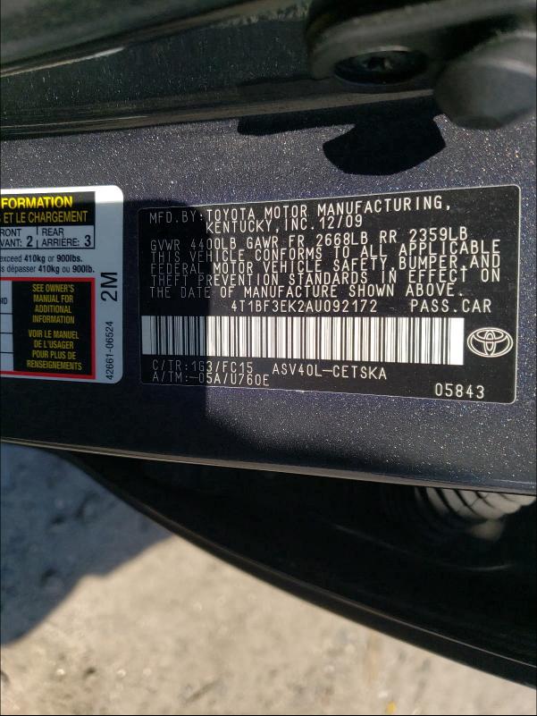 Photo 9 VIN: 4T1BF3EK2AU092172 - TOYOTA CAMRY BASE 