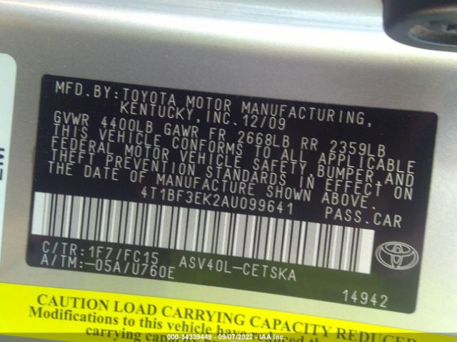 Photo 8 VIN: 4T1BF3EK2AU099641 - TOYOTA CAMRY 