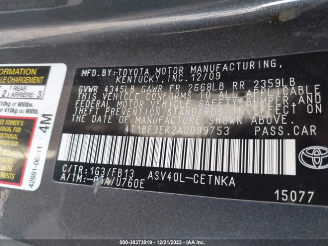 Photo 8 VIN: 4T1BF3EK2AU099753 - TOYOTA CAMRY 