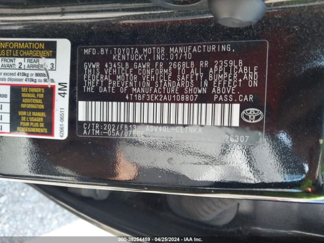 Photo 8 VIN: 4T1BF3EK2AU108807 - TOYOTA CAMRY 