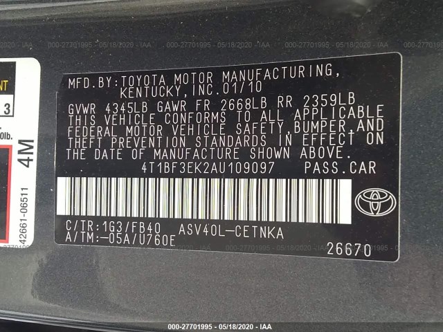 Photo 8 VIN: 4T1BF3EK2AU109097 - TOYOTA CAMRY 