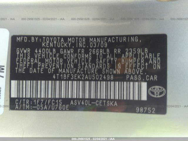 Photo 8 VIN: 4T1BF3EK2AU502498 - TOYOTA CAMRY 