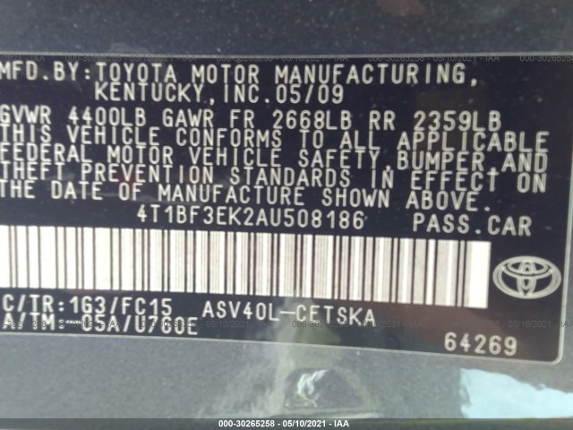 Photo 8 VIN: 4T1BF3EK2AU508186 - TOYOTA CAMRY 