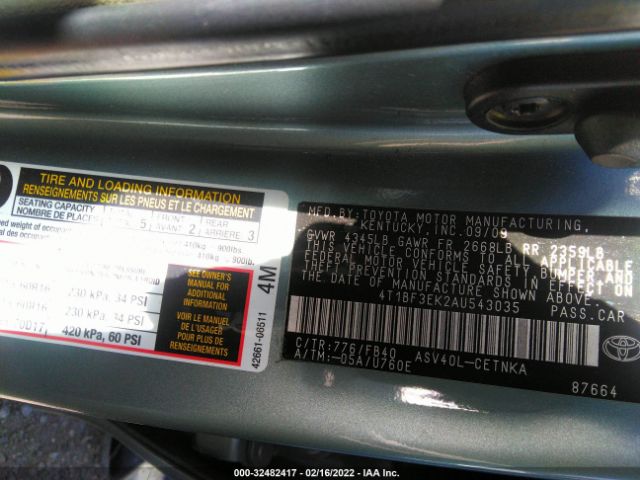 Photo 8 VIN: 4T1BF3EK2AU543035 - TOYOTA CAMRY 