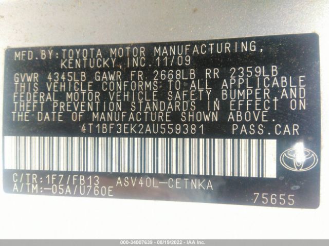 Photo 8 VIN: 4T1BF3EK2AU559381 - TOYOTA CAMRY 