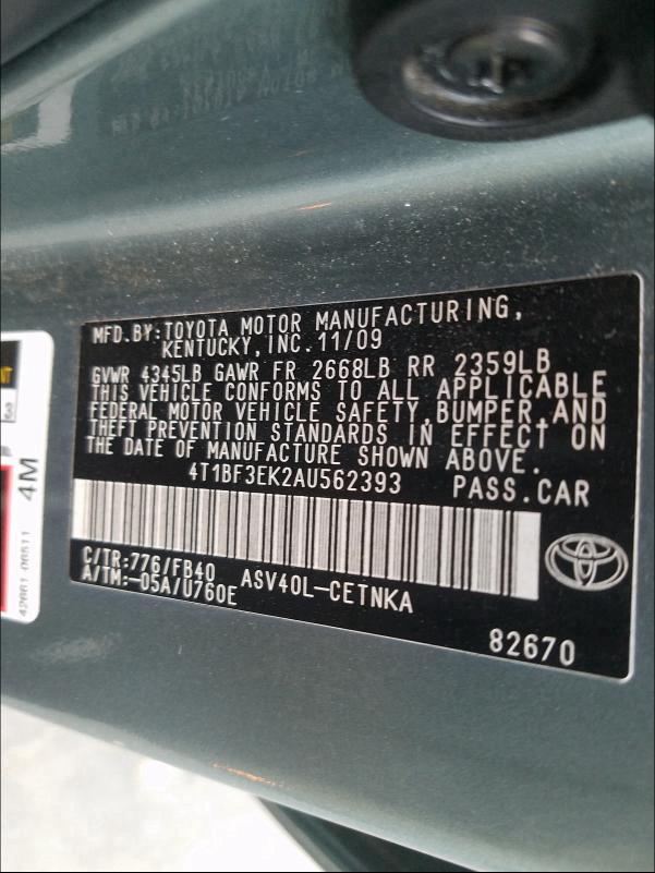 Photo 9 VIN: 4T1BF3EK2AU562393 - TOYOTA CAMRY BASE 