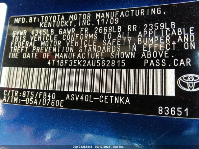 Photo 8 VIN: 4T1BF3EK2AU562815 - TOYOTA CAMRY 