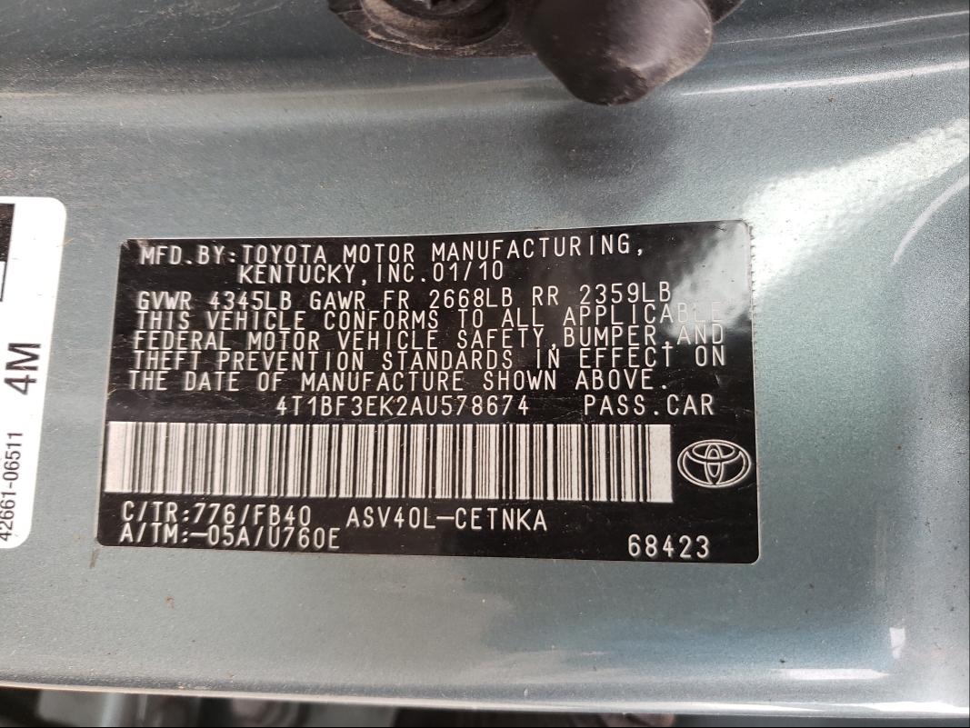 Photo 9 VIN: 4T1BF3EK2AU578674 - TOYOTA CAMRY BASE 