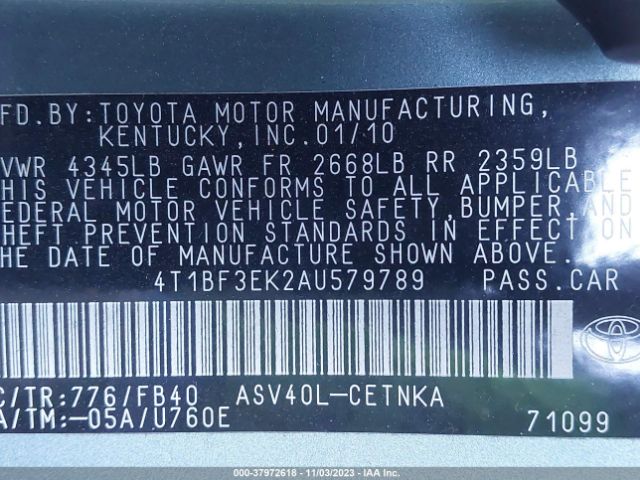 Photo 8 VIN: 4T1BF3EK2AU579789 - TOYOTA CAMRY 