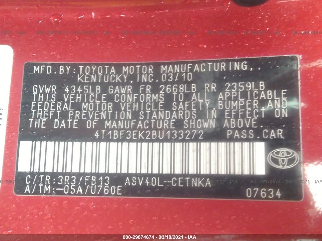 Photo 8 VIN: 4T1BF3EK2BU133272 - TOYOTA CAMRY 