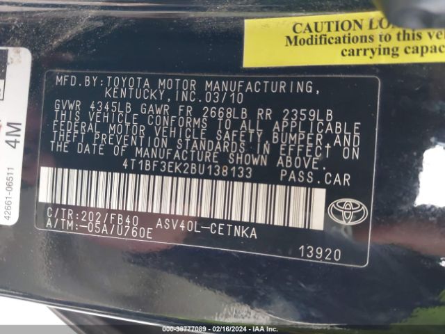 Photo 8 VIN: 4T1BF3EK2BU138133 - TOYOTA CAMRY 