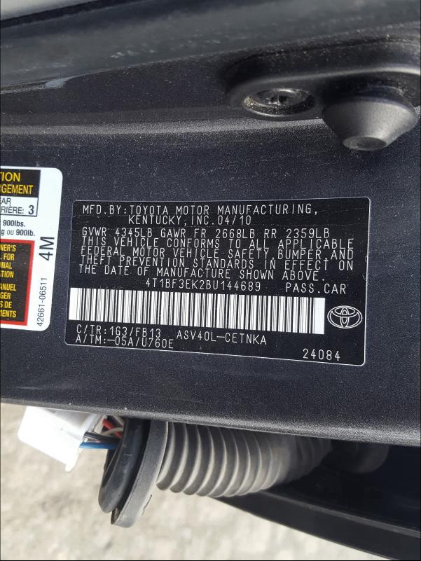 Photo 9 VIN: 4T1BF3EK2BU144689 - TOYOTA CAMRY BASE 