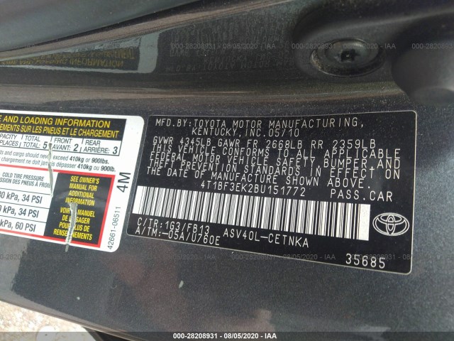 Photo 8 VIN: 4T1BF3EK2BU151772 - TOYOTA CAMRY 