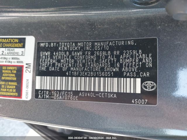 Photo 8 VIN: 4T1BF3EK2BU156051 - TOYOTA CAMRY 