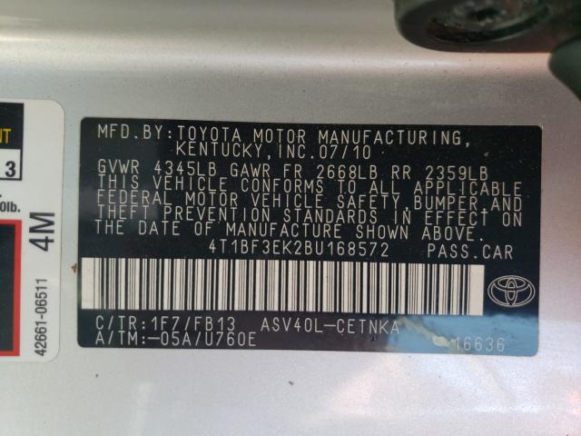 Photo 9 VIN: 4T1BF3EK2BU168572 - TOYOTA CAMRY BASE 