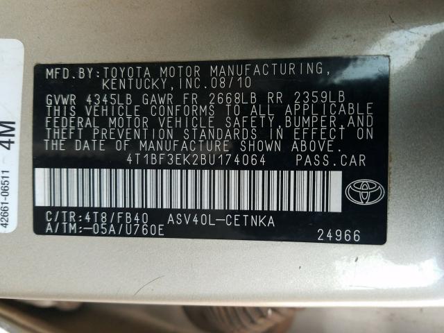 Photo 9 VIN: 4T1BF3EK2BU174064 - TOYOTA CAMRY BASE 