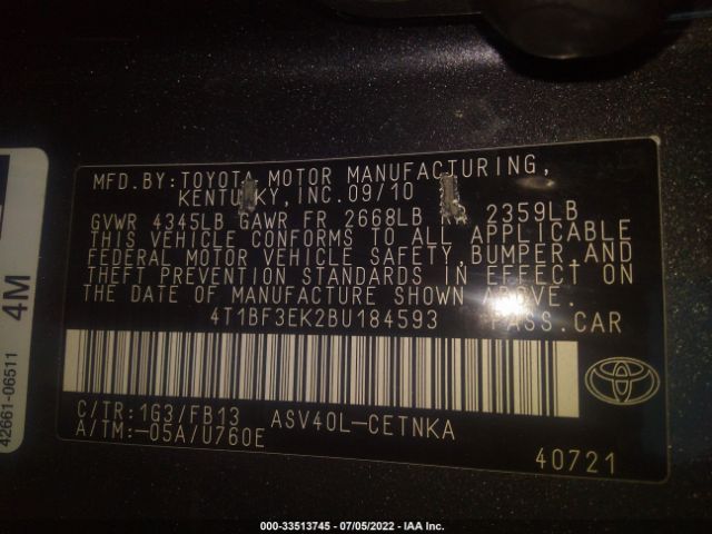 Photo 8 VIN: 4T1BF3EK2BU184593 - TOYOTA CAMRY 