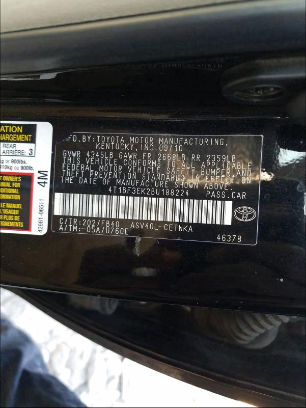 Photo 9 VIN: 4T1BF3EK2BU188224 - TOYOTA CAMRY BASE 