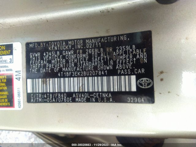 Photo 8 VIN: 4T1BF3EK2BU207841 - TOYOTA CAMRY 