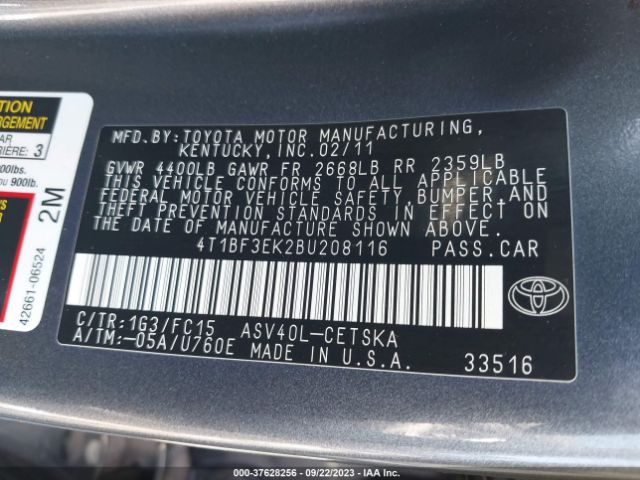 Photo 8 VIN: 4T1BF3EK2BU208116 - TOYOTA CAMRY 