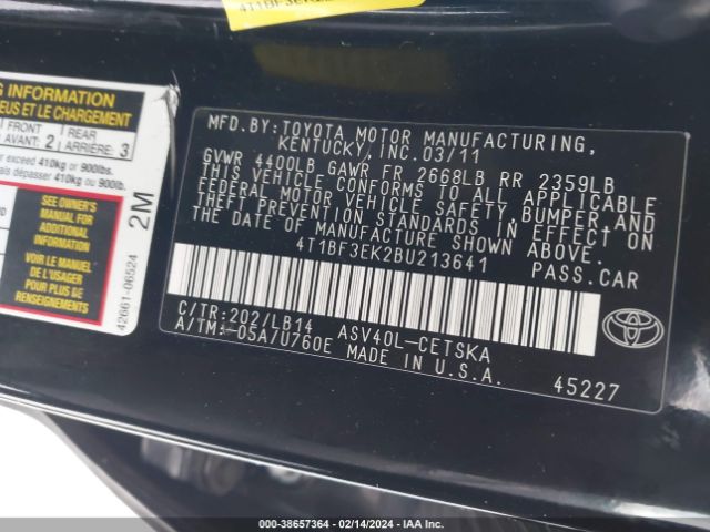 Photo 8 VIN: 4T1BF3EK2BU213641 - TOYOTA CAMRY 