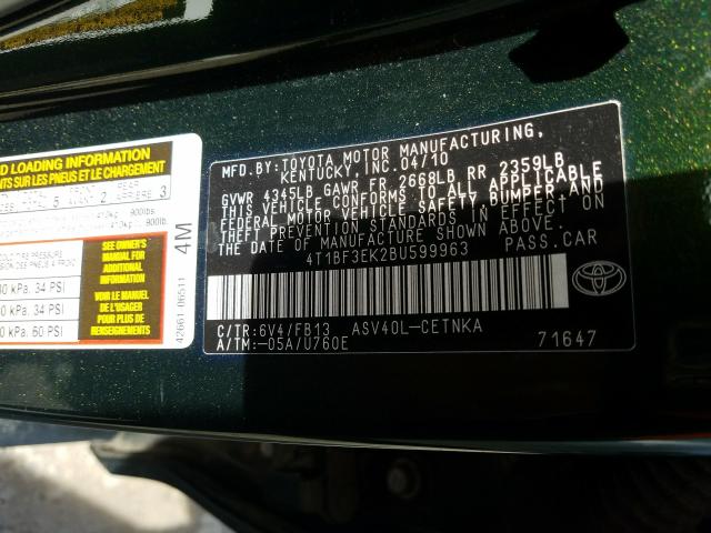 Photo 9 VIN: 4T1BF3EK2BU599963 - TOYOTA CAMRY BASE 