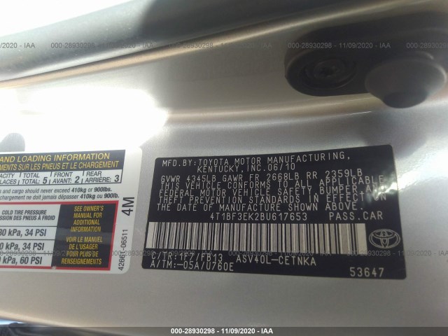 Photo 8 VIN: 4T1BF3EK2BU617653 - TOYOTA CAMRY 