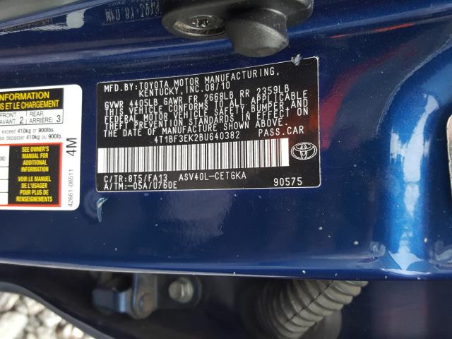 Photo 9 VIN: 4T1BF3EK2BU640382 - TOYOTA CAMRY BASE 