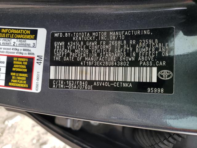 Photo 9 VIN: 4T1BF3EK2BU643802 - TOYOTA CAMRY BASE 