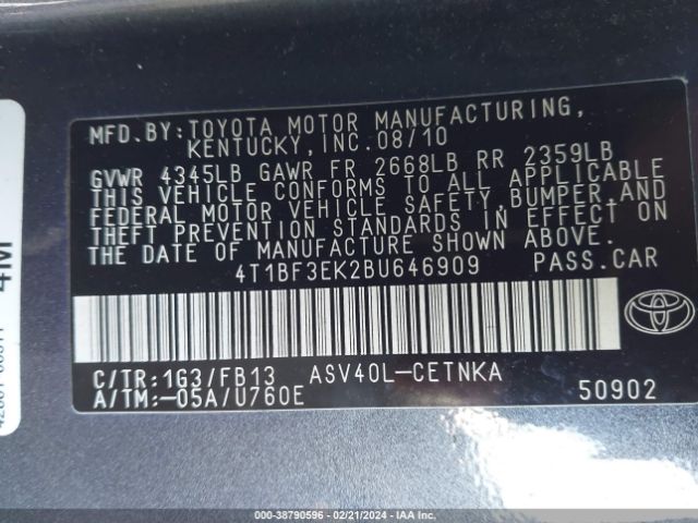 Photo 8 VIN: 4T1BF3EK2BU646909 - TOYOTA CAMRY 