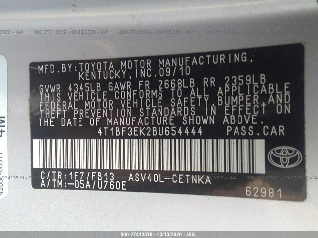 Photo 8 VIN: 4T1BF3EK2BU654444 - TOYOTA CAMRY 