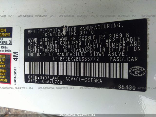 Photo 8 VIN: 4T1BF3EK2BU655772 - TOYOTA CAMRY 