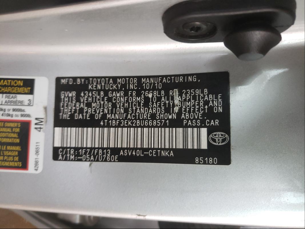 Photo 9 VIN: 4T1BF3EK2BU668571 - TOYOTA CAMRY BASE 