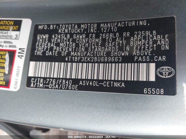 Photo 8 VIN: 4T1BF3EK2BU689663 - TOYOTA CAMRY 