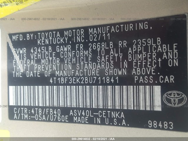 Photo 8 VIN: 4T1BF3EK2BU711841 - TOYOTA CAMRY 