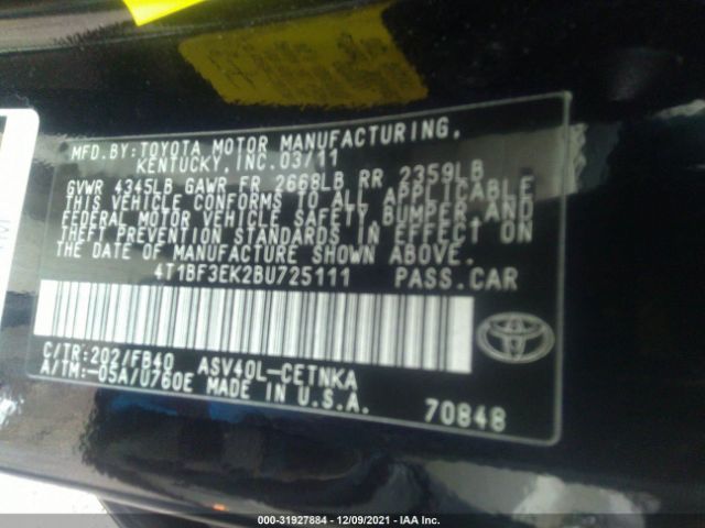 Photo 8 VIN: 4T1BF3EK2BU725111 - TOYOTA CAMRY 