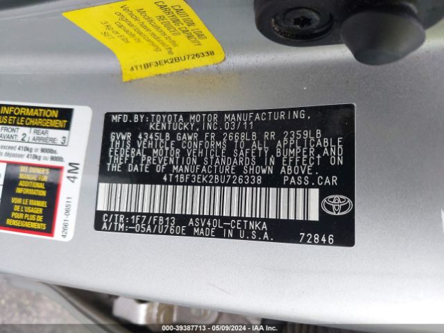 Photo 8 VIN: 4T1BF3EK2BU726338 - TOYOTA CAMRY 