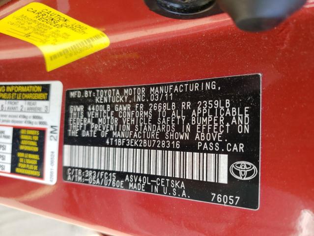 Photo 9 VIN: 4T1BF3EK2BU728316 - TOYOTA CAMRY BASE 