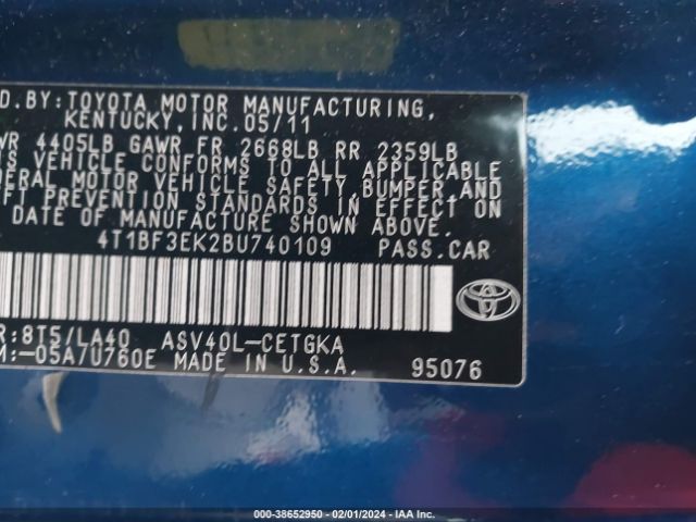 Photo 8 VIN: 4T1BF3EK2BU740109 - TOYOTA CAMRY 